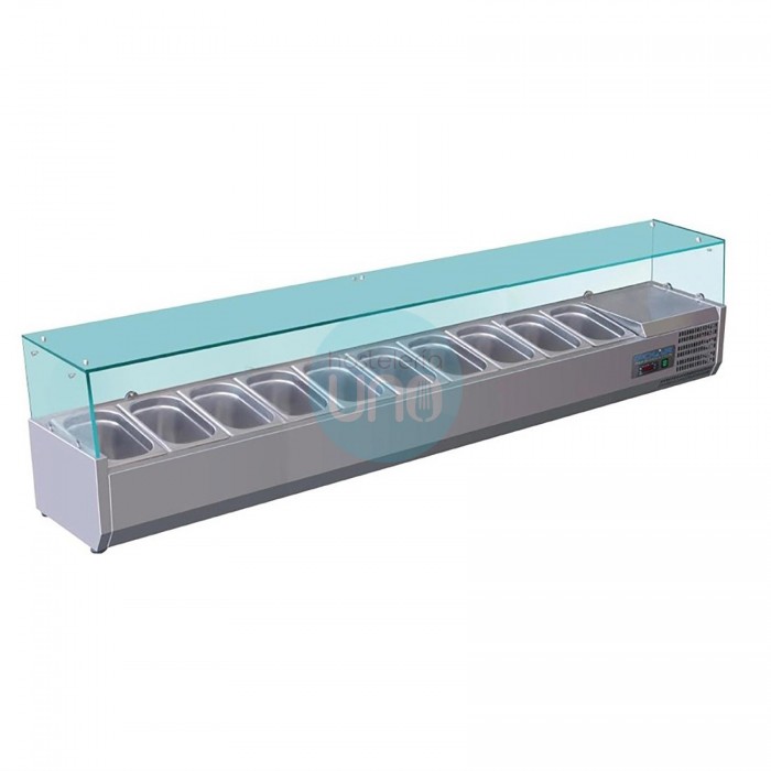 Expositor de tapas refrigerado, 2 metros,10 cubetas GN1/4 Polar Expositor de tapas refrigerado, 2 metros,10 cubetas GN1/4 Polar