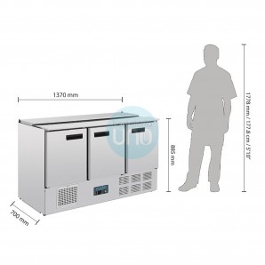 Refrigerador Mostrador 1,3 Metros Ancho, 3 Puertas, 368 Litros, Cubetas Gastronorm Polar