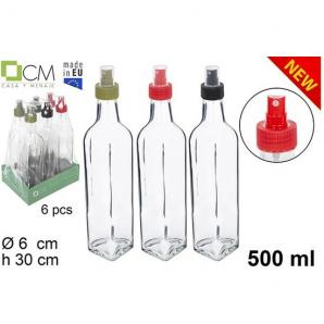 6 Botellas cristal cuadrada con pulverizado 500ml colores - 6 unidades - Imagen 1