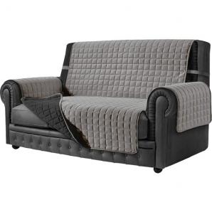 Funda de sofá linear antimanchas reversible 2 plazas gris claro y gris oscuro - Imagen 1