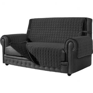 Funda de sofá linear antimanchas reversible 4 plazas gris oscuro y negro - Imagen 1