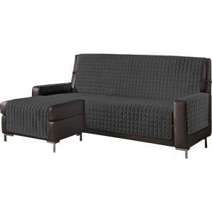 Funda de sofá chaise-longue 4 plazas reversible- adaptable a ambos lados gris oscuro - Imagen 1