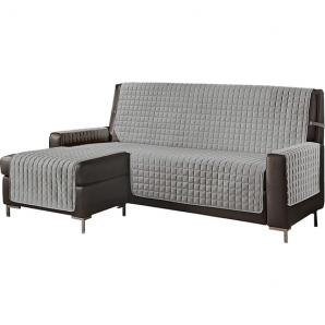 Funda de sofá chaise-longue 4 plazas reversible- adaptable a ambos lados gris claro - Imagen 1