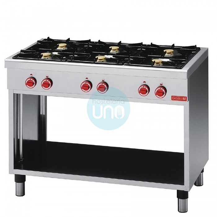 Cocina a gas con 6 quemadores, armario inferior abierto y termopar Gastro M Cocina a gas con 6 quemadores, armario inferior abierto y termopar Gastro M