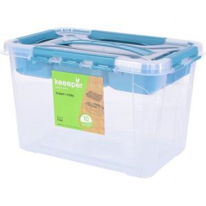 Caja de almacenaje con tapa con asa, incluye bandeja organizadora, 29 x 19 x 18 cm, 6,6 l, hubert+hilda, transparente/aqua blau 