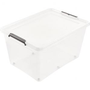 Caja de almacenamiento clipbox lars, 145 l, 76 x 57 x 42, con ruedas, tapa con clip para cerrar, transparente - Imagen 1