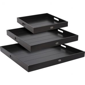 Serving tray, wood, set of 3pcs, size small: 340x340x40mm, medium: 480x480x45mm, large: 580x580x50mm. colour: black. each with z
