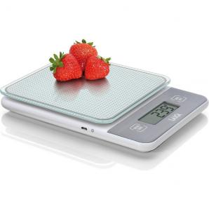 Balanza de cocina electrónica blanca con batería recargable peso máx. 5kg