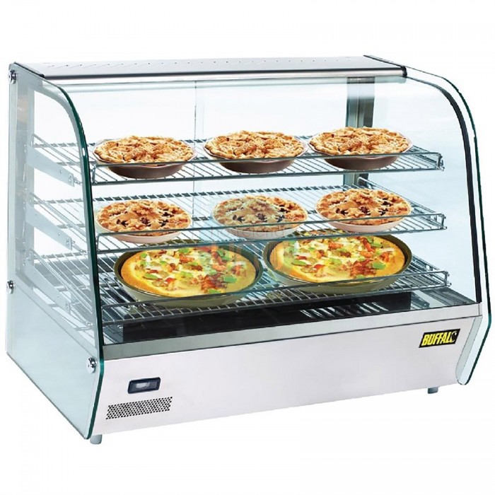 Vitrina caliente con frontal de vidrio curvo e iluminación interna led, 160 litros Buffalo Vitrina caliente con frontal de vidrio curvo e iluminación interna led, 160 litros Buffalo