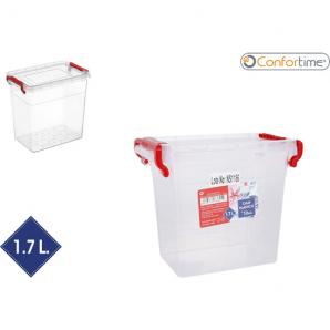 24 Cajas plastico transparente rectangular 1.7lts confortime - 24 unidades